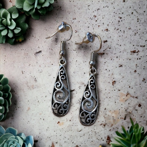 Bohemian Tribal Dangle Earrings Antique Silver - Picture 1 of 1
